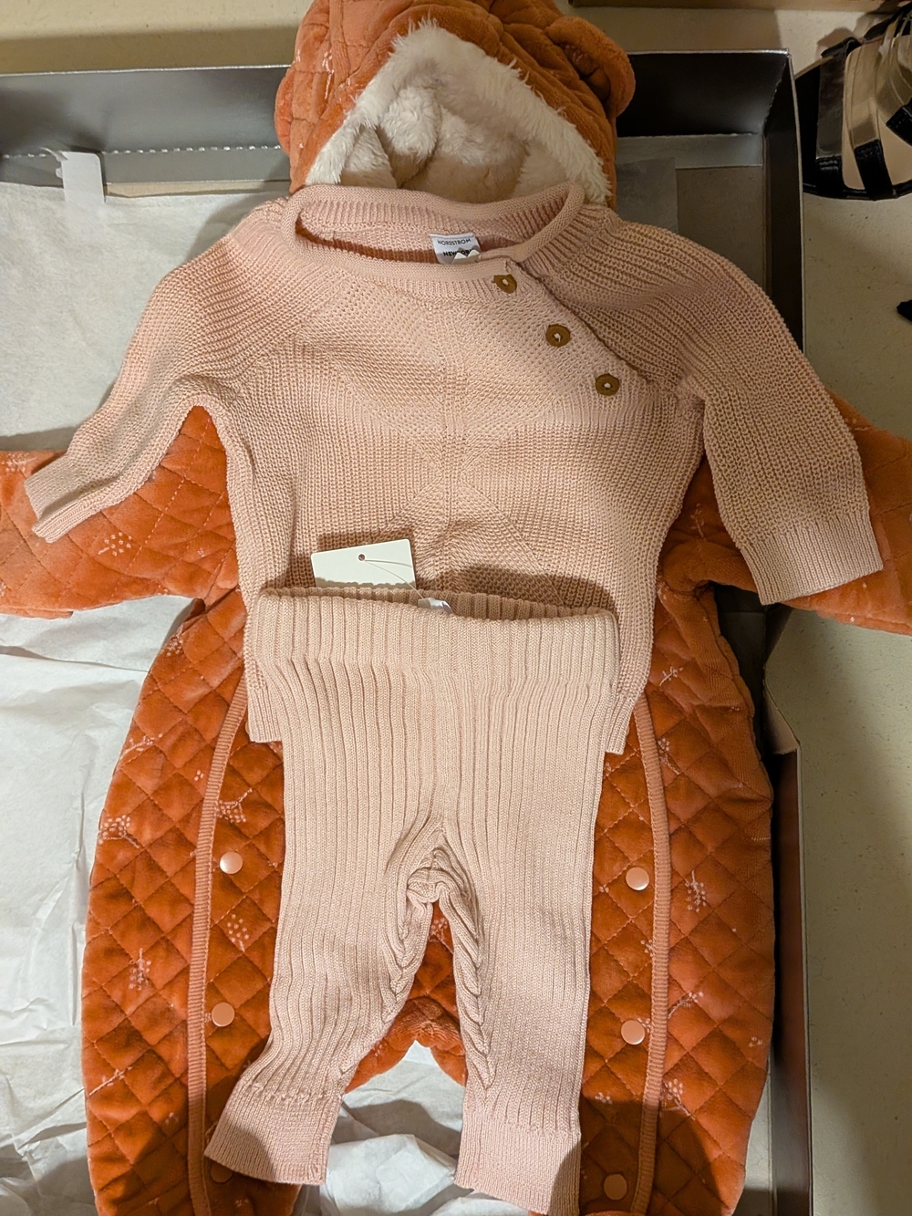 Nordstrom Newborn Soft Knit Baby Two-Piece Set in Blush Pink With Bunting